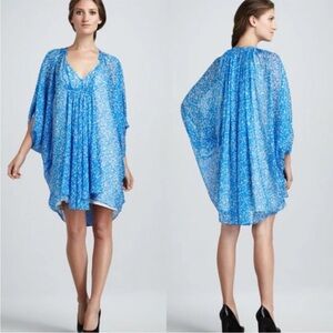 Diane von Furstenberg Designer Blue Silk Chiffon Fleurette Dolman Dress 4